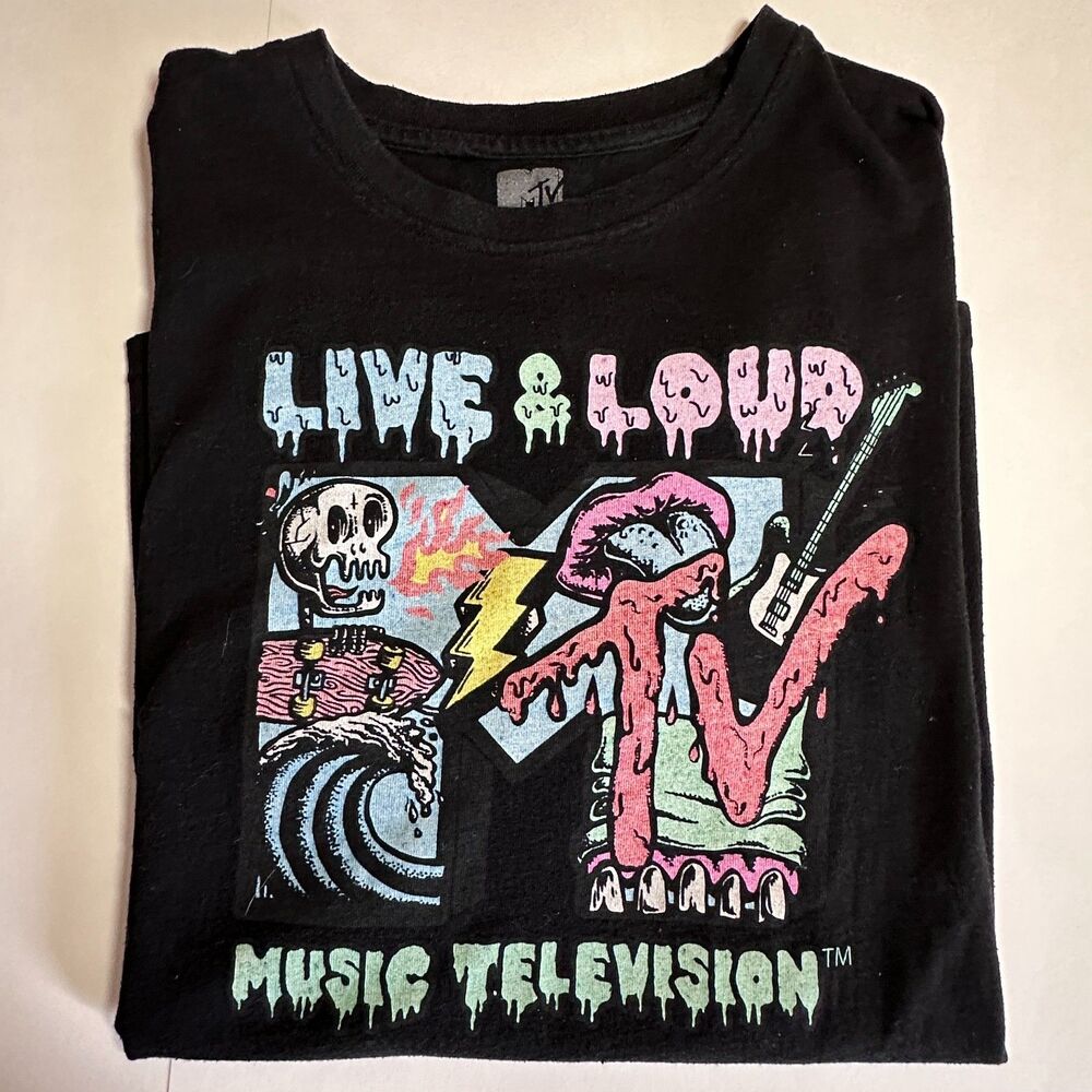 MTV T-Shirt LIVE & LOUD Graphic Tee - Men's XL Black Vintage Style